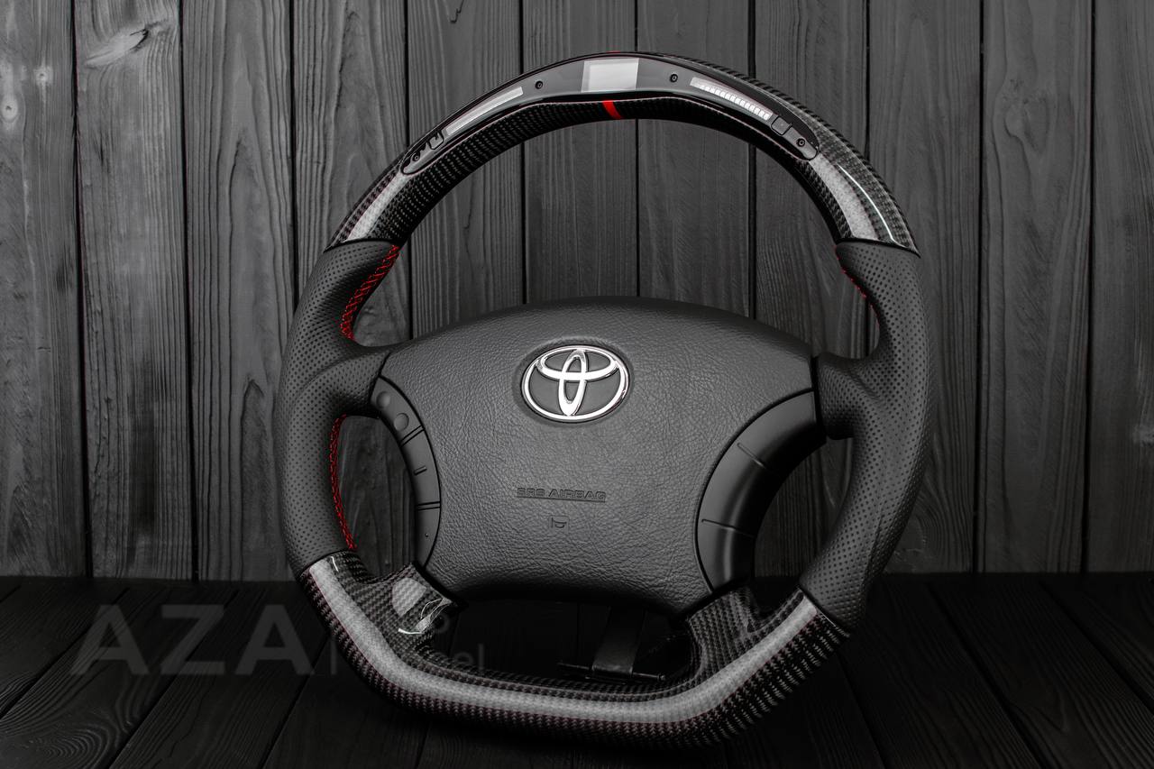Steering wheel 2005-2011 Toyota 4Runner/Tacoma/Tundra Сarbon fiber/Perforated leather/Led display/Red details (can be any color) - Image 2