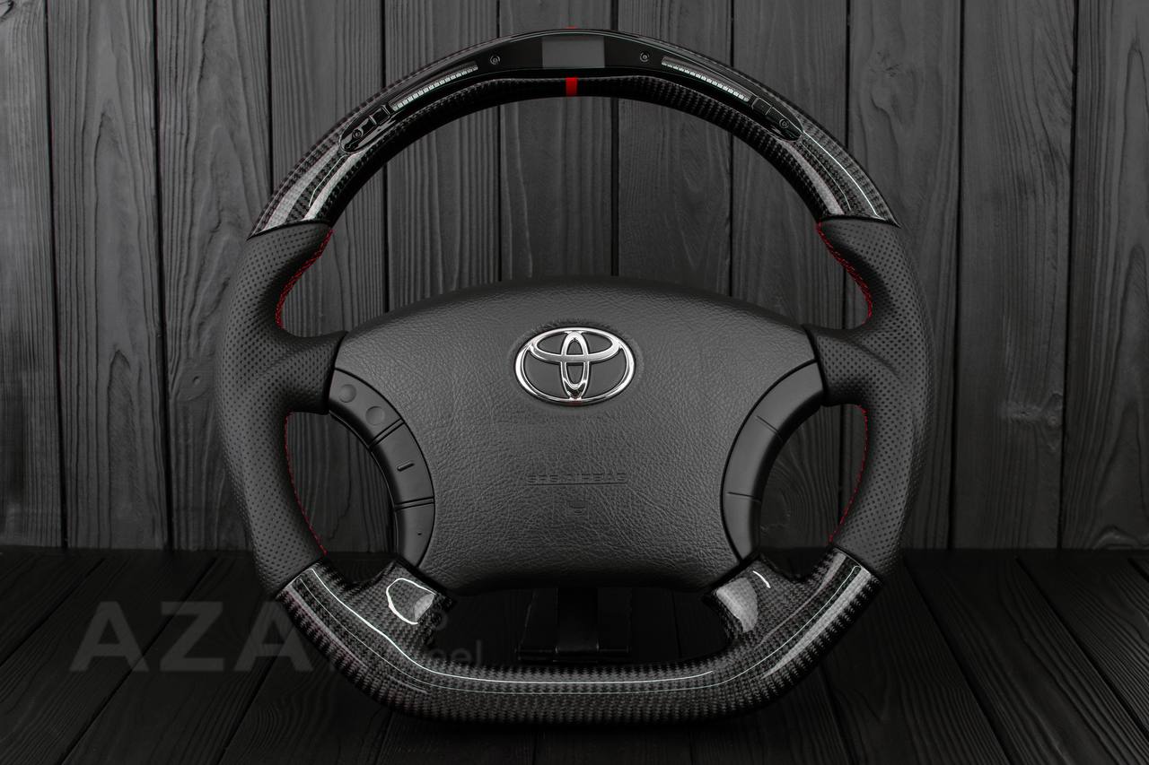 Steering wheel 2005-2011 Toyota 4Runner/Tacoma/Tundra Сarbon fiber/Perforated leather/Led display/Red details (can be any color)