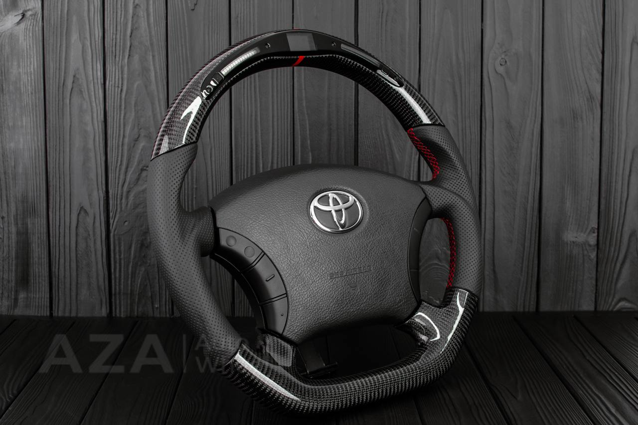 Steering wheel 2005-2011 Toyota 4Runner/Tacoma/Tundra Сarbon fiber/Perforated leather/Led display/Red details (can be any color) - Image 4