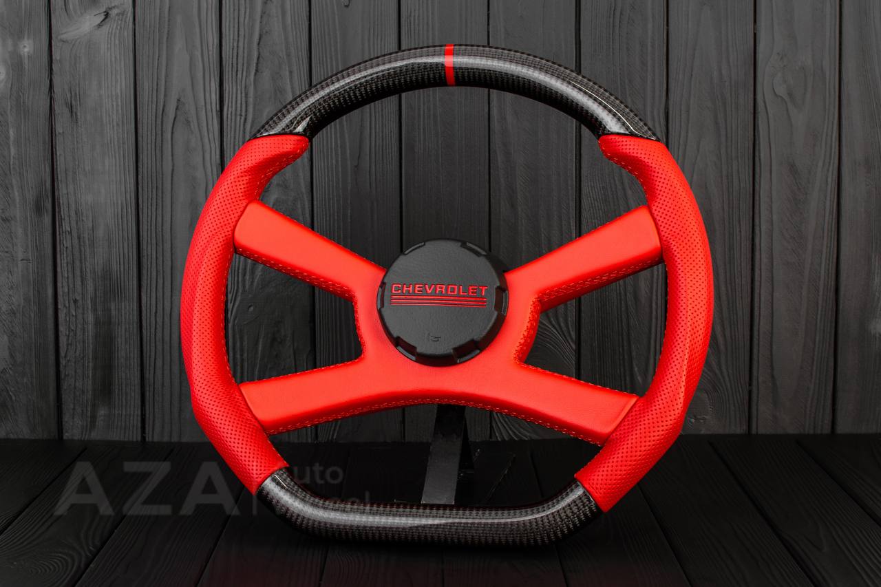 Steering wheel GM, OBS, C/K Silverado, Suburan (1988-1994) Carbon fiber/Perforated leather/Red stripe (can be any color) - Image 2