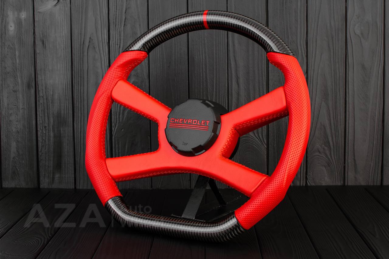 Steering wheel GM, OBS, C/K Silverado, Suburan (1988-1994) Carbon fiber/Perforated leather/Red stripe (can be any color) - Image 3
