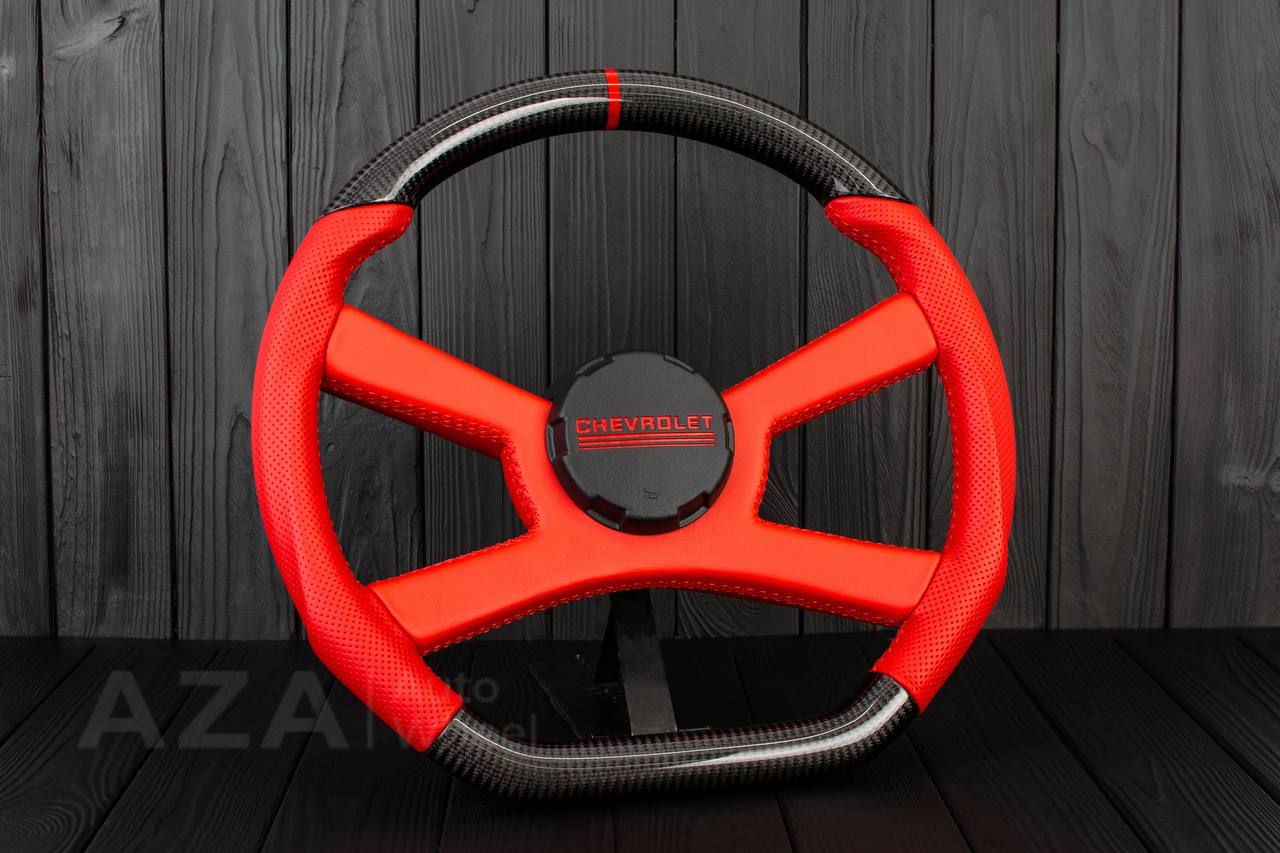 Steering wheel GM, OBS, C/K Silverado, Suburan (1988-1994) Carbon fiber/Perforated leather/Red stripe (can be any color) - Image 5