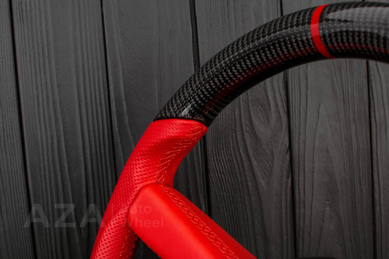 Steering wheel GM, OBS, C/K Silverado, Suburan (1988-1994) Carbon fiber/Perforated leather/Red stripe (can be any color) - Image 15