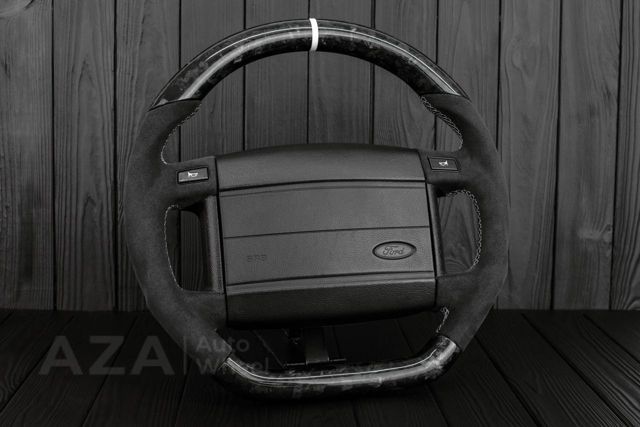 Steering Wheel Fox Body Ford Mustang GT Cobra SVT Saleen Roush Forged Carbon/Alcantara/WHITE details (can be any color stripe and stitching) (NON CRUISE OPTION) - Image 2