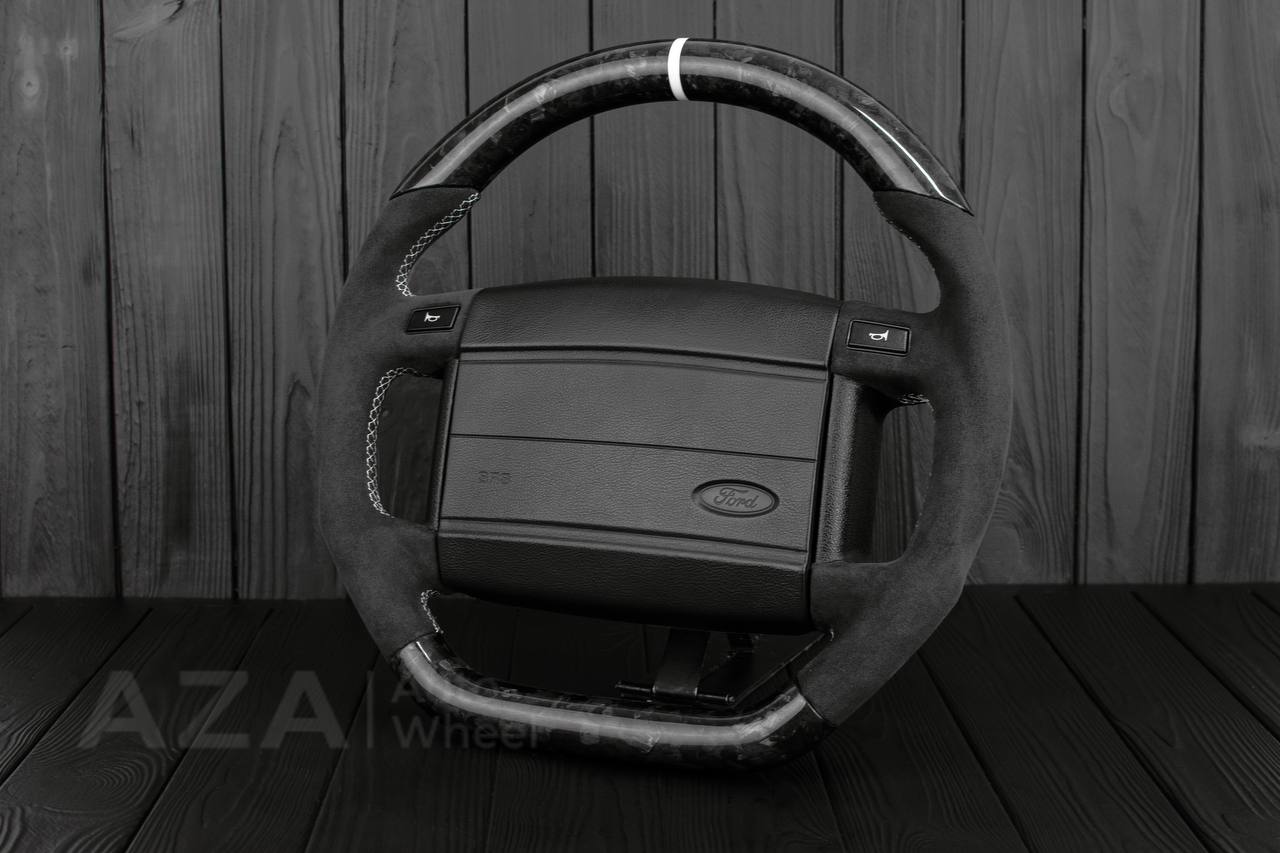Steering Wheel Fox Body Ford Mustang GT Cobra SVT Saleen Roush Forged Carbon/Alcantara/WHITE details (can be any color stripe and stitching) (NON CRUISE OPTION) - Image 3