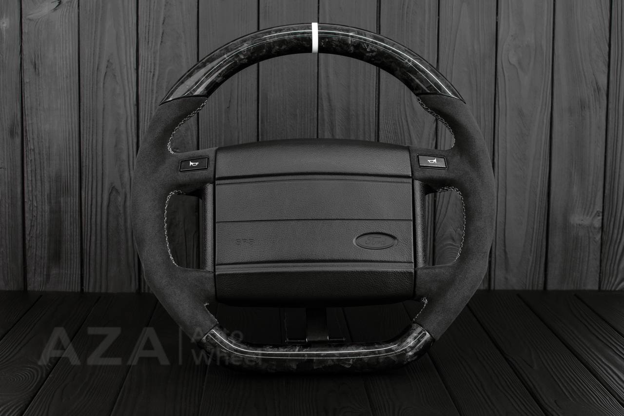 Steering Wheel Fox Body Ford Mustang GT Cobra SVT Saleen Roush Forged Carbon/Alcantara/WHITE details (can be any color stripe and stitching) (NON CRUISE OPTION)