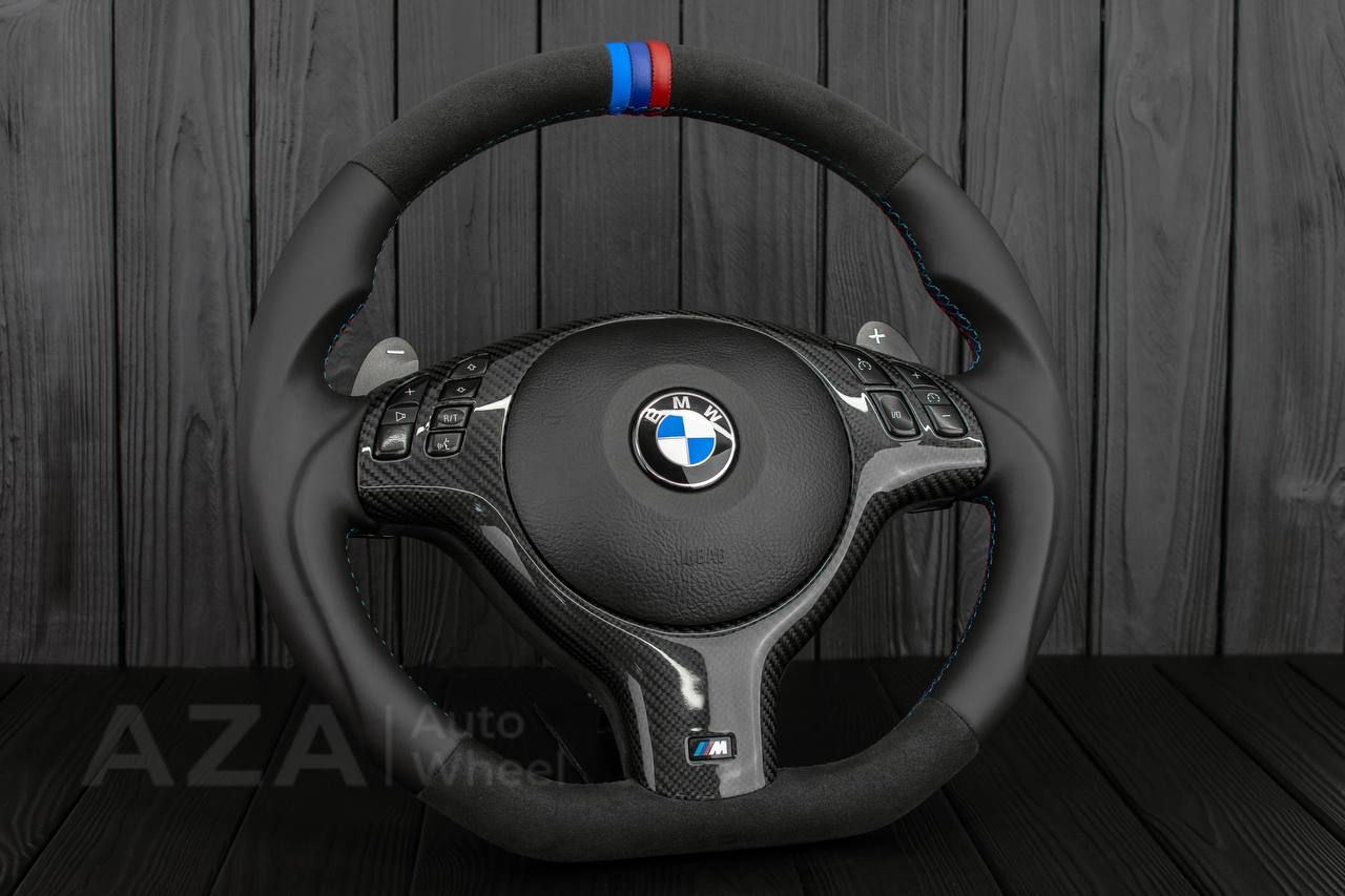 Steering wheel BMW E46 SMG Flat bottom /Carbon fiber trim/Alcantara+ Napa - Image 3