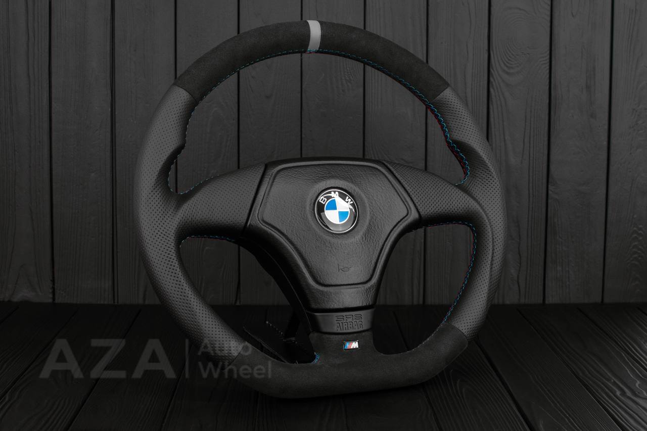 Steering wheel BMW E36 Euro Alcantara/Perforated leather/Gray stripe - Image 3