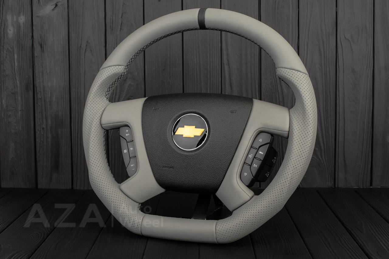 Steering wheel GM SILVERADO, SIERRA, ESCALADE, 2007-2014 Gray smooth/Perforated leather/Black stripe - Image 2