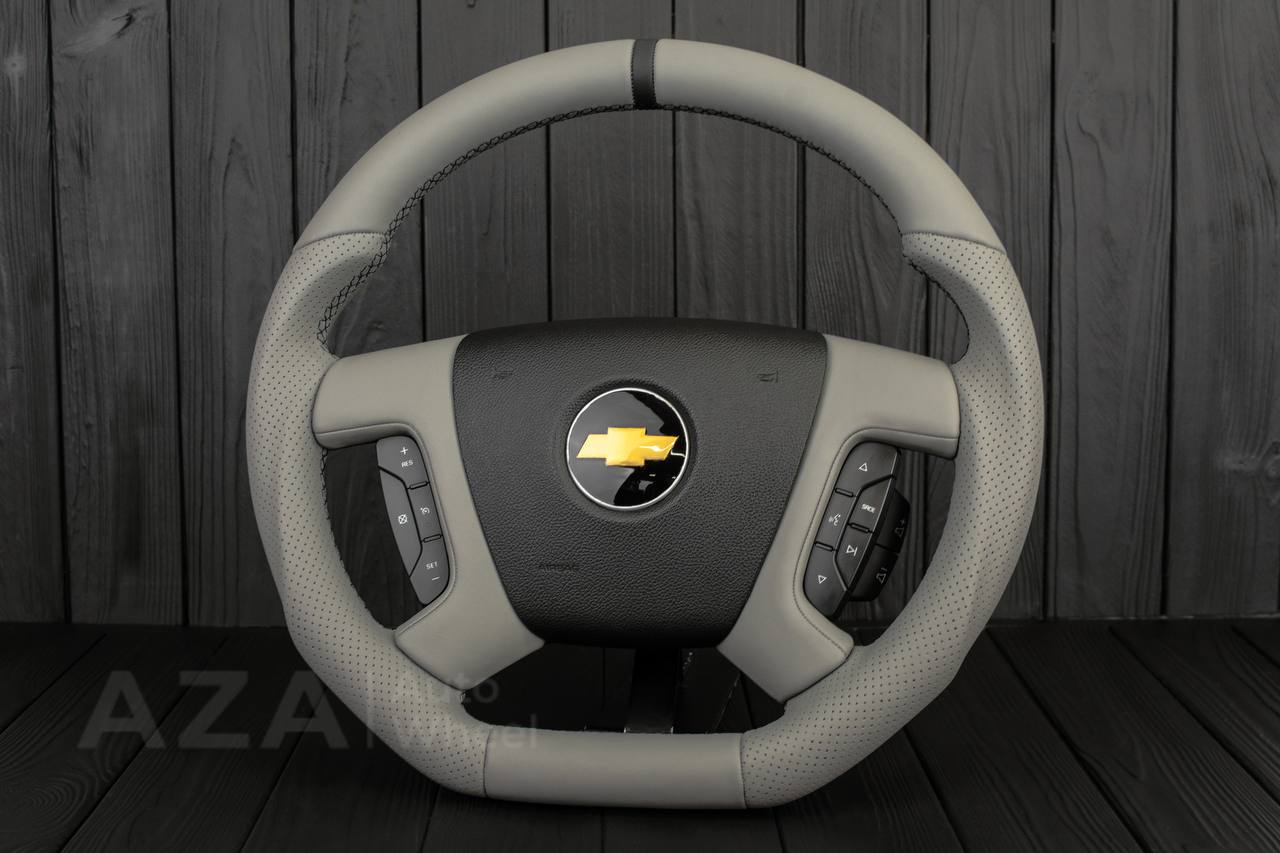 Steering wheel GM SILVERADO, SIERRA, ESCALADE, 2007-2014 Gray smooth/Perforated leather/Black stripe