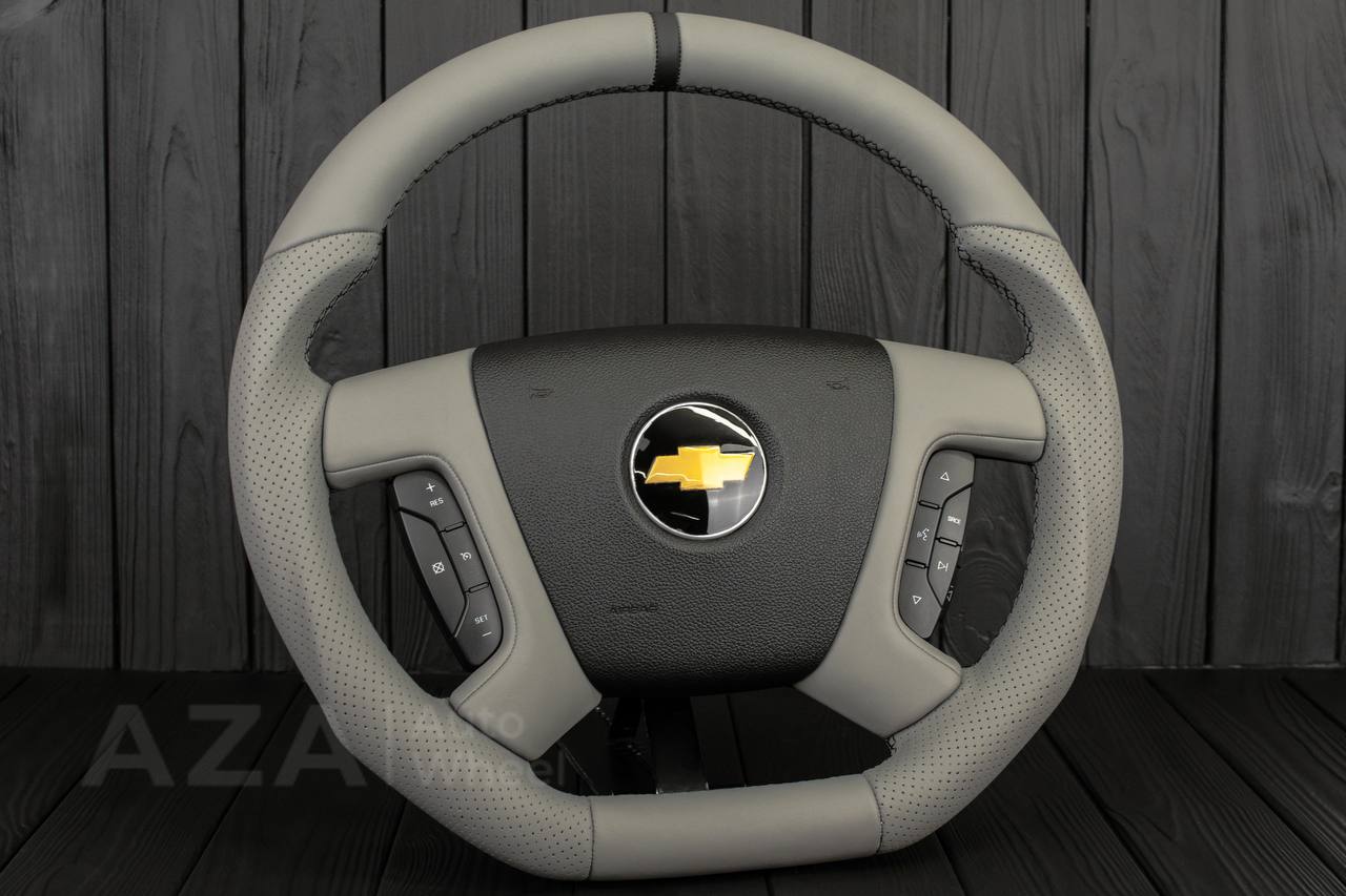 Steering wheel GM SILVERADO, SIERRA, ESCALADE, 2007-2014 Gray smooth/Perforated leather/Black stripe - Image 4