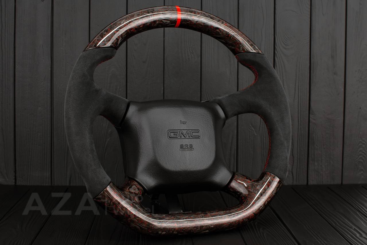 Steering wheel GM Silverado, Sierra, Escalade, Yukon, S10, Blazer, Tahoe, Suburban (1998-2002) Forged Carbon fiber/Alcantara/Red flakes - Image 5