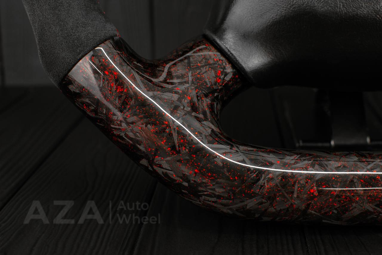 Steering wheel GM Silverado, Sierra, Escalade, Yukon, S10, Blazer, Tahoe, Suburban (1998-2002) Forged Carbon fiber/Alcantara/Red flakes - Image 8