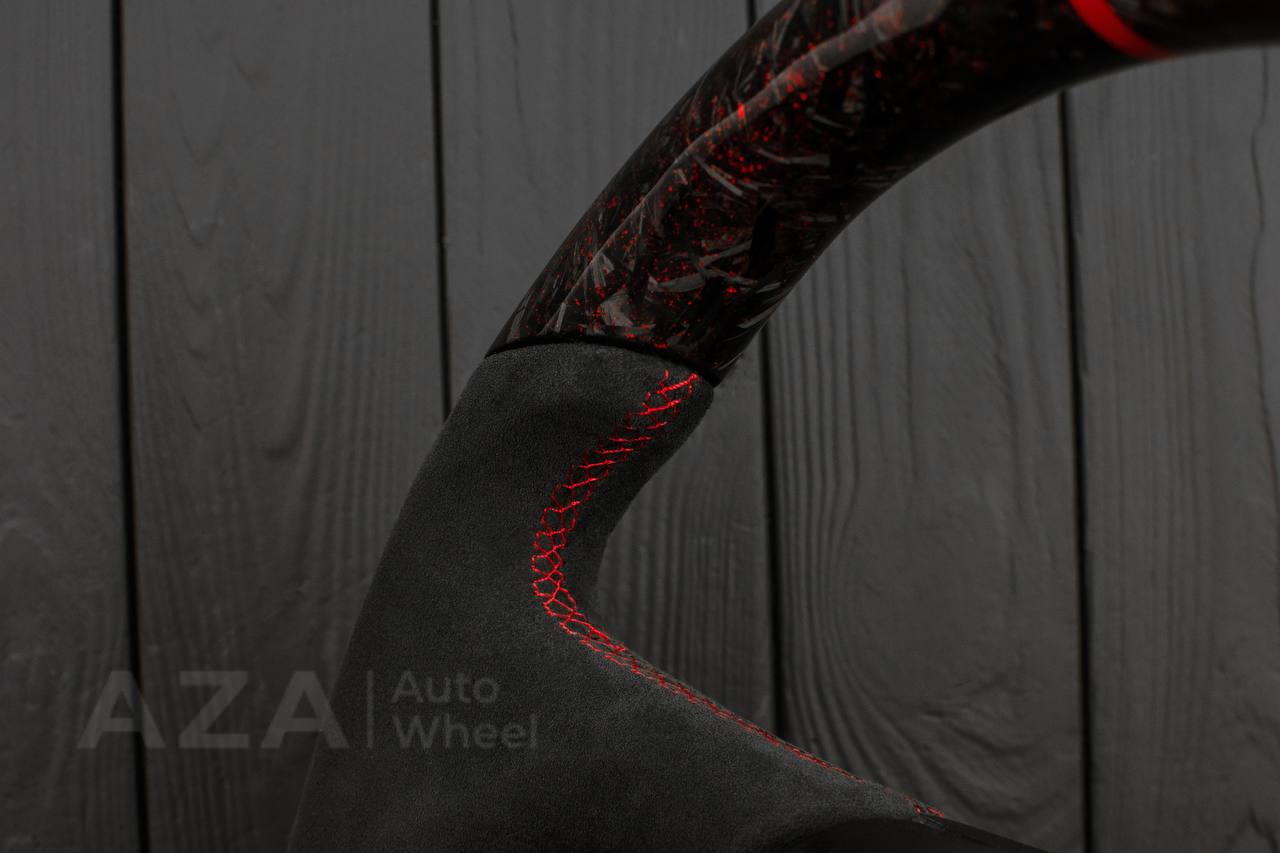 Steering wheel GM Silverado, Sierra, Escalade, Yukon, S10, Blazer, Tahoe, Suburban (1998-2002) Forged Carbon fiber/Alcantara/Red flakes - Image 11