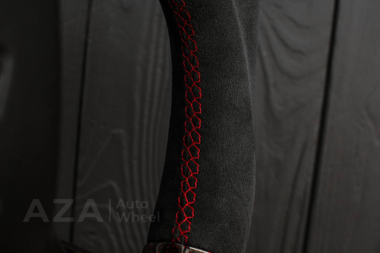 Steering wheel GM Silverado, Sierra, Escalade, Yukon, S10, Blazer, Tahoe, Suburban (1998-2002) Forged Carbon fiber/Alcantara/Red flakes - Image 13