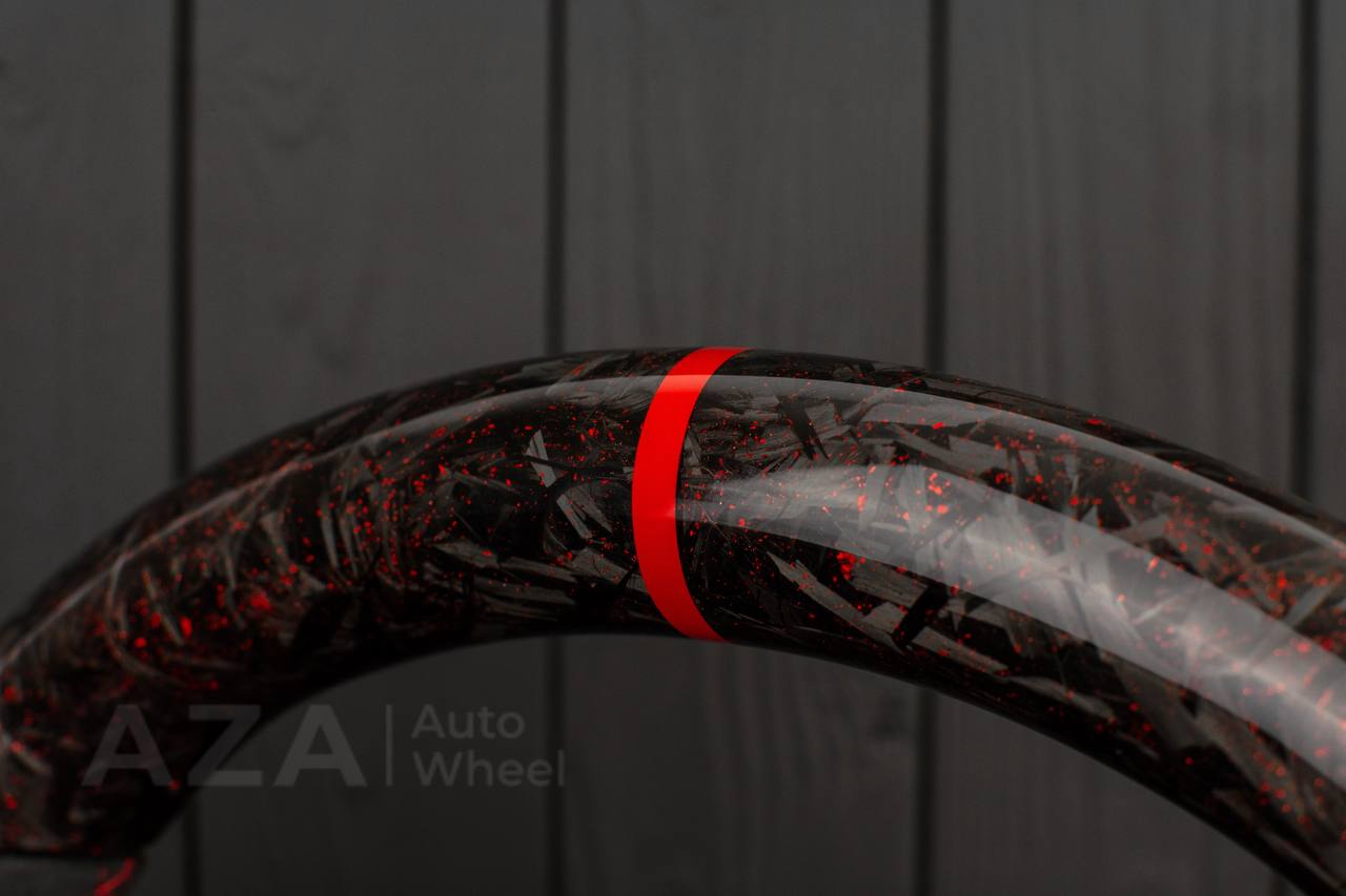 Steering wheel GM Silverado, Sierra, Escalade, Yukon, S10, Blazer, Tahoe, Suburban (1998-2002) Forged Carbon fiber/Alcantara/Red flakes - Image 15