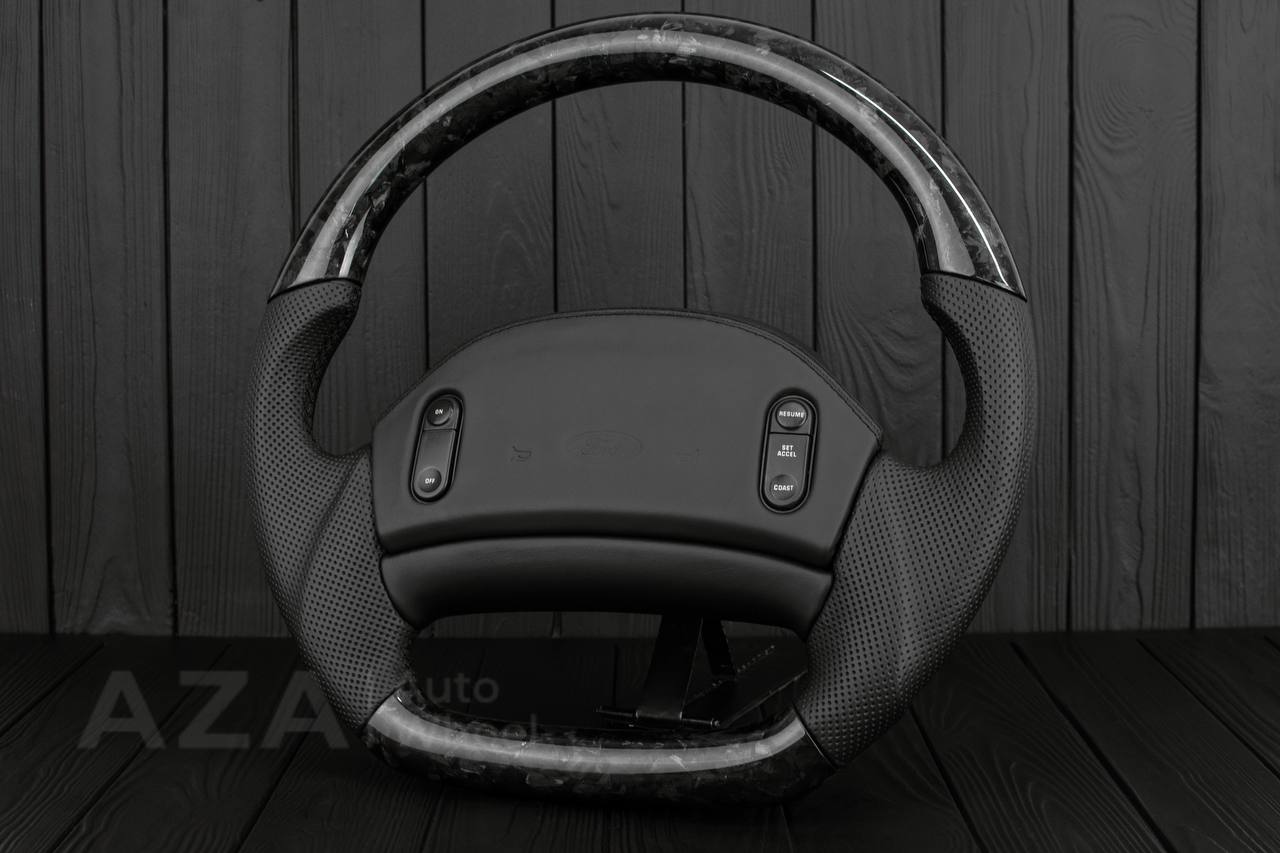 Steering wheel Ford F150 Lightning /F250/F350/Bronco 1992-1996 Custom Flat bottom Forged Carbon/Perforated leather - Image 2