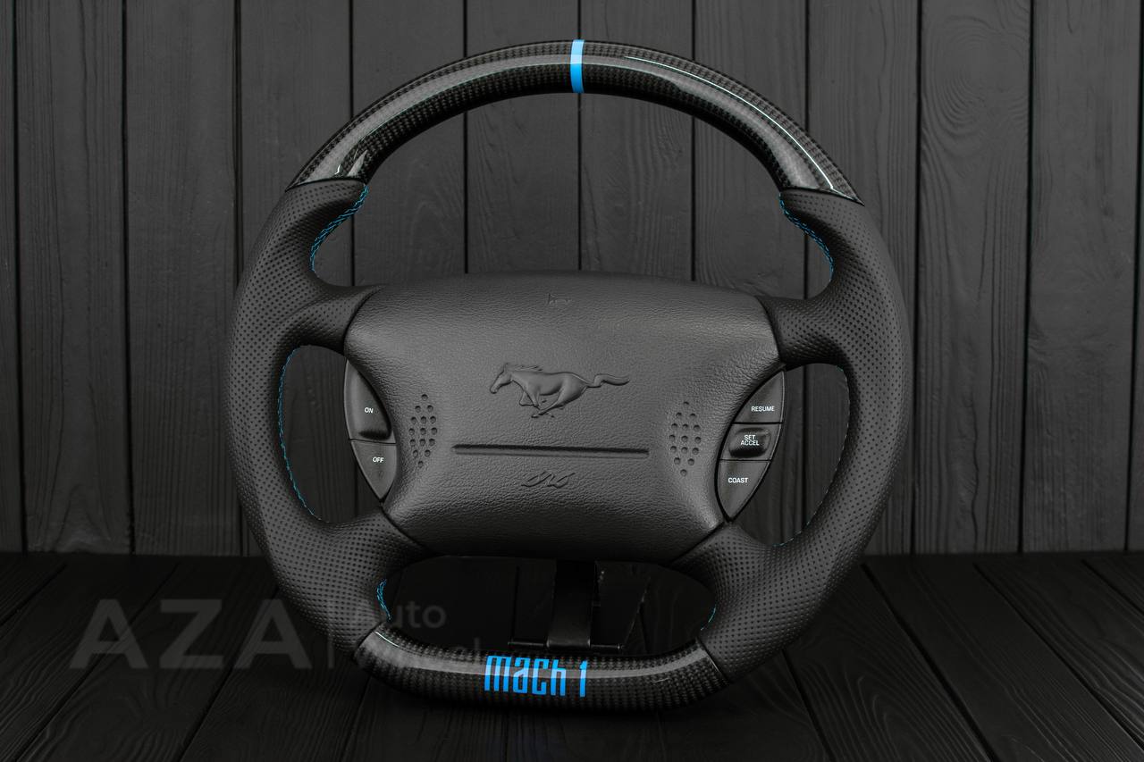 Steering wheel 1994-2004 Ford Mustang GT Cobra Carbon fiber/leather/light blue details/ MACH 1 - Image 2