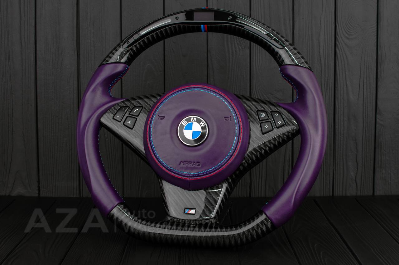 Steering wheel BMW E6X air bag cover/Carbon fiber/Purple leather/Led screen (can be any color) - Image 2