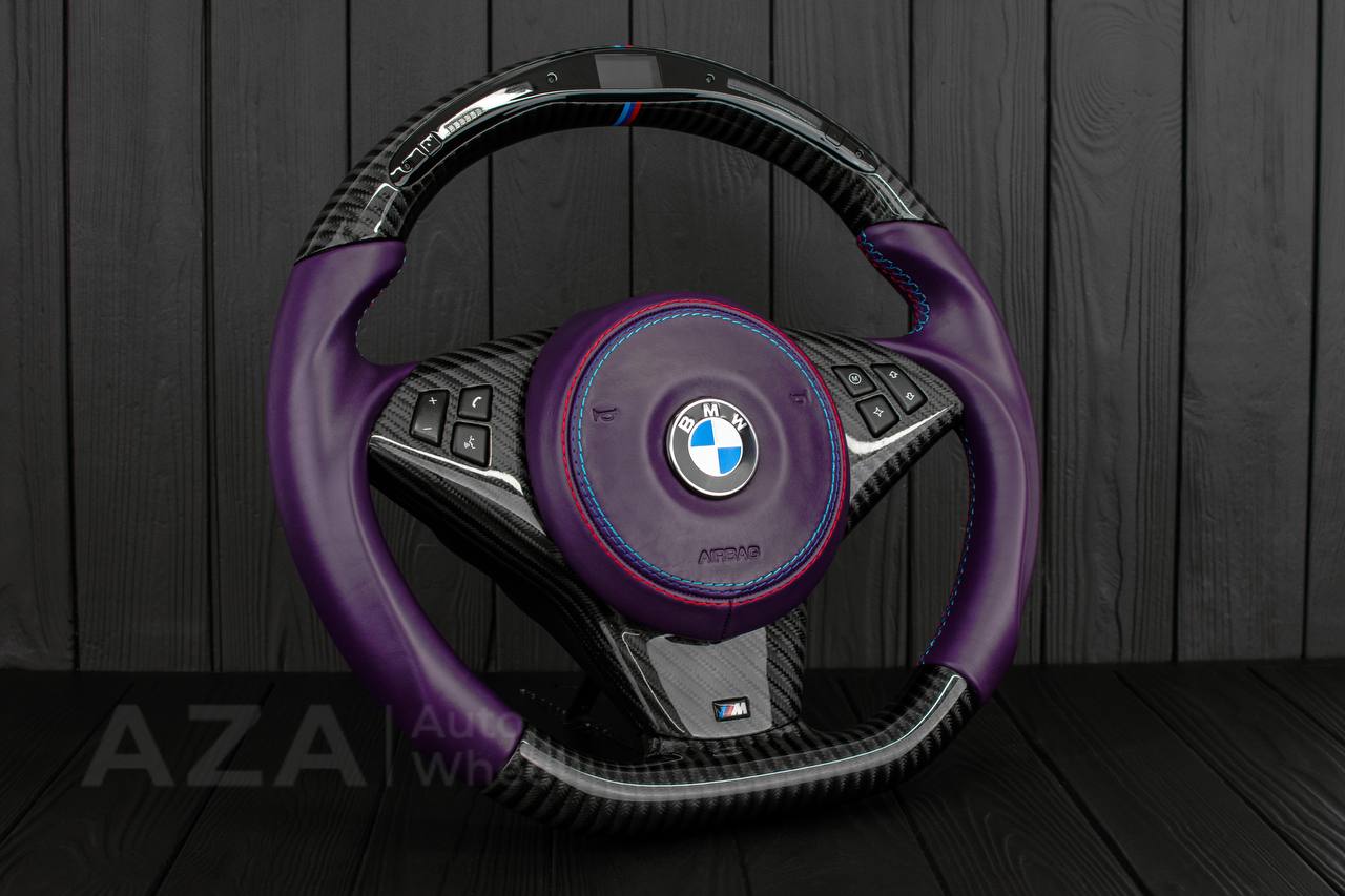 Steering wheel BMW E6X air bag cover/Carbon fiber/Purple leather/Led screen (can be any color) - Image 3