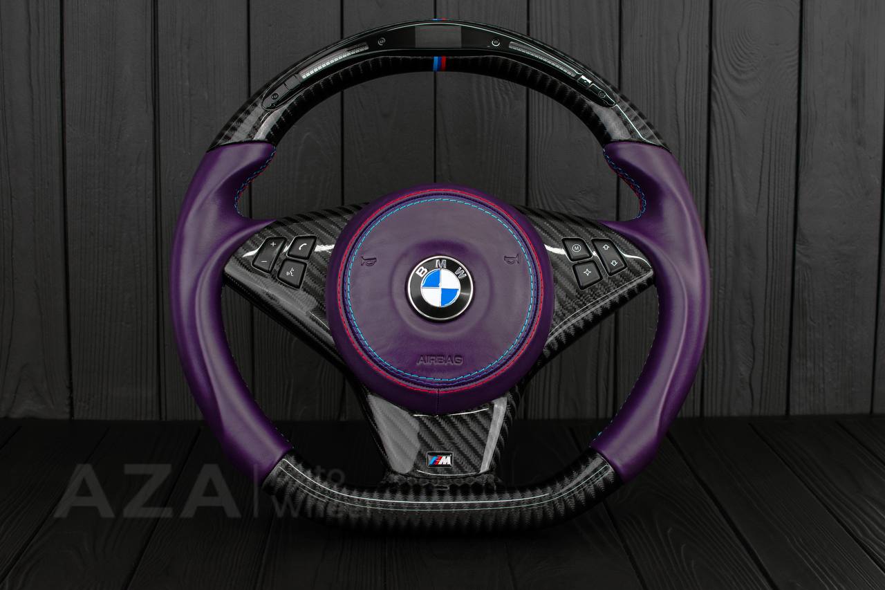 Steering wheel BMW E6X air bag cover/Carbon fiber/Purple leather/Led screen (can be any color)