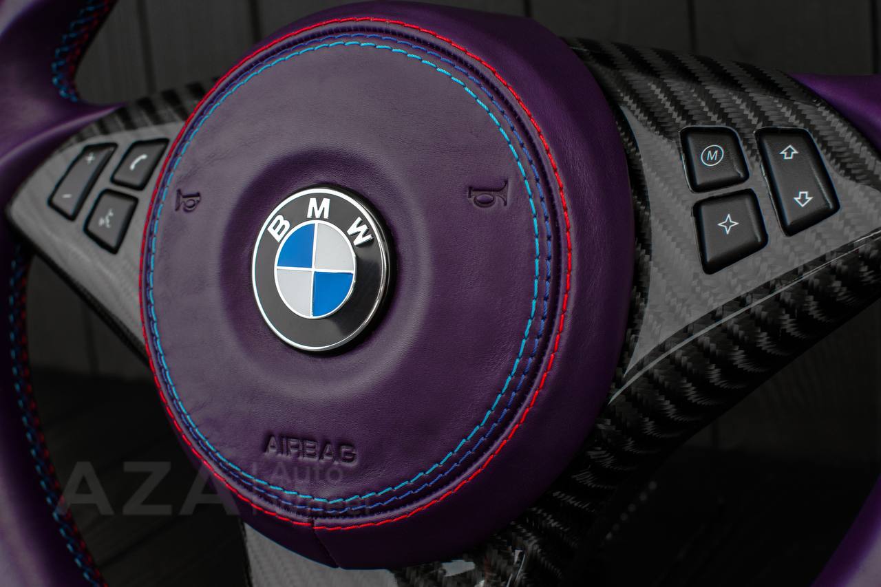 Steering wheel BMW E6X air bag cover/Carbon fiber/Purple leather/Led screen (can be any color) - Image 5