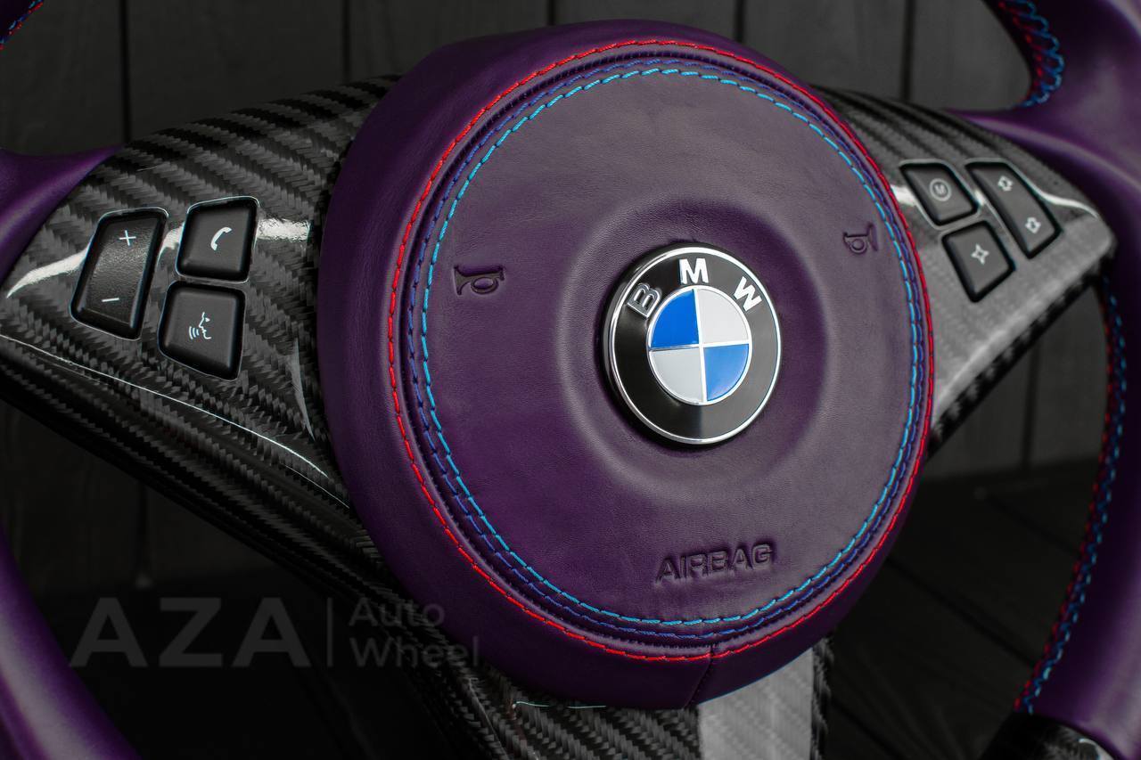 Steering wheel BMW E6X air bag cover/Carbon fiber/Purple leather/Led screen (can be any color) - Image 6