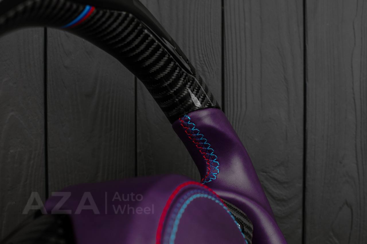 Steering wheel BMW E6X air bag cover/Carbon fiber/Purple leather/Led screen (can be any color) - Image 11