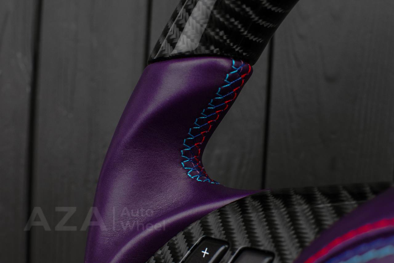 Steering wheel BMW E6X air bag cover/Carbon fiber/Purple leather/Led screen (can be any color) - Image 12