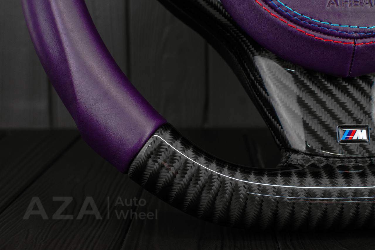 Steering wheel BMW E6X air bag cover/Carbon fiber/Purple leather/Led screen (can be any color) - Image 14