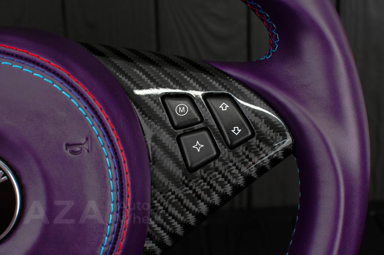 Steering wheel BMW E6X air bag cover/Carbon fiber/Purple leather/Led screen (can be any color) - Image 15