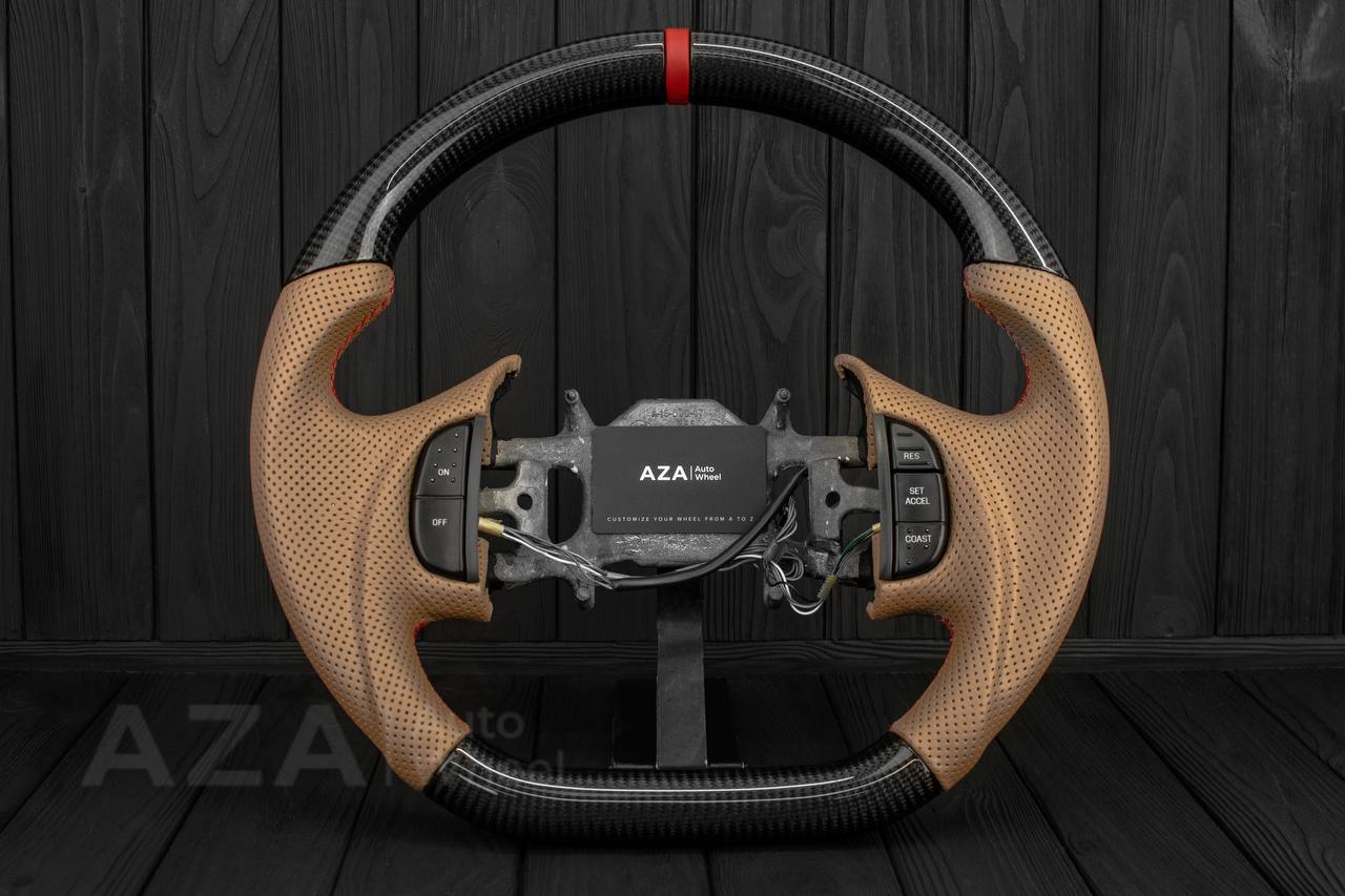 Steering wheel Ford F150/F250/F350 97-2007 Carbon fiber/Perforated brown leather/Red leather stripe (can be any color per request)