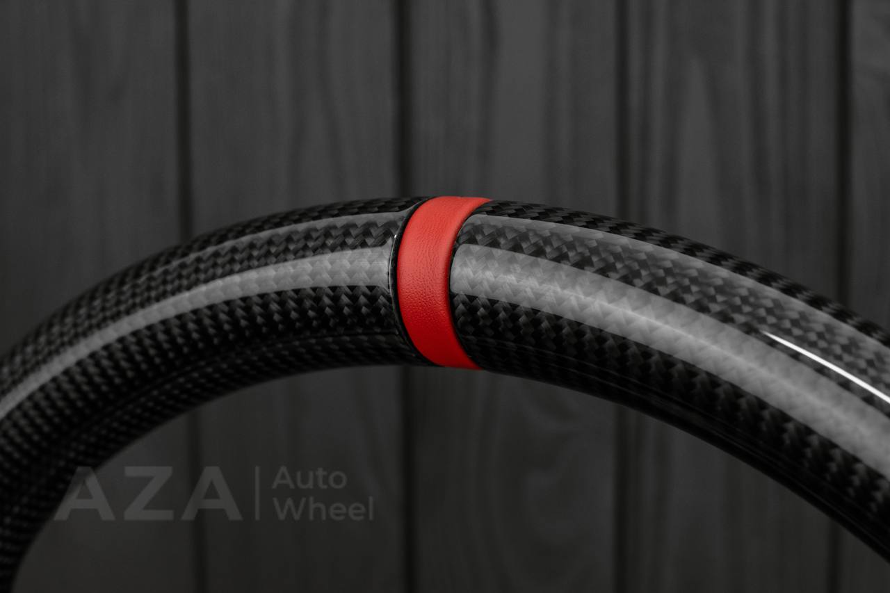 Steering wheel Ford F150/F250/F350 97-2007 Carbon fiber/Perforated brown leather/Red leather stripe (can be any color per request) - Image 7