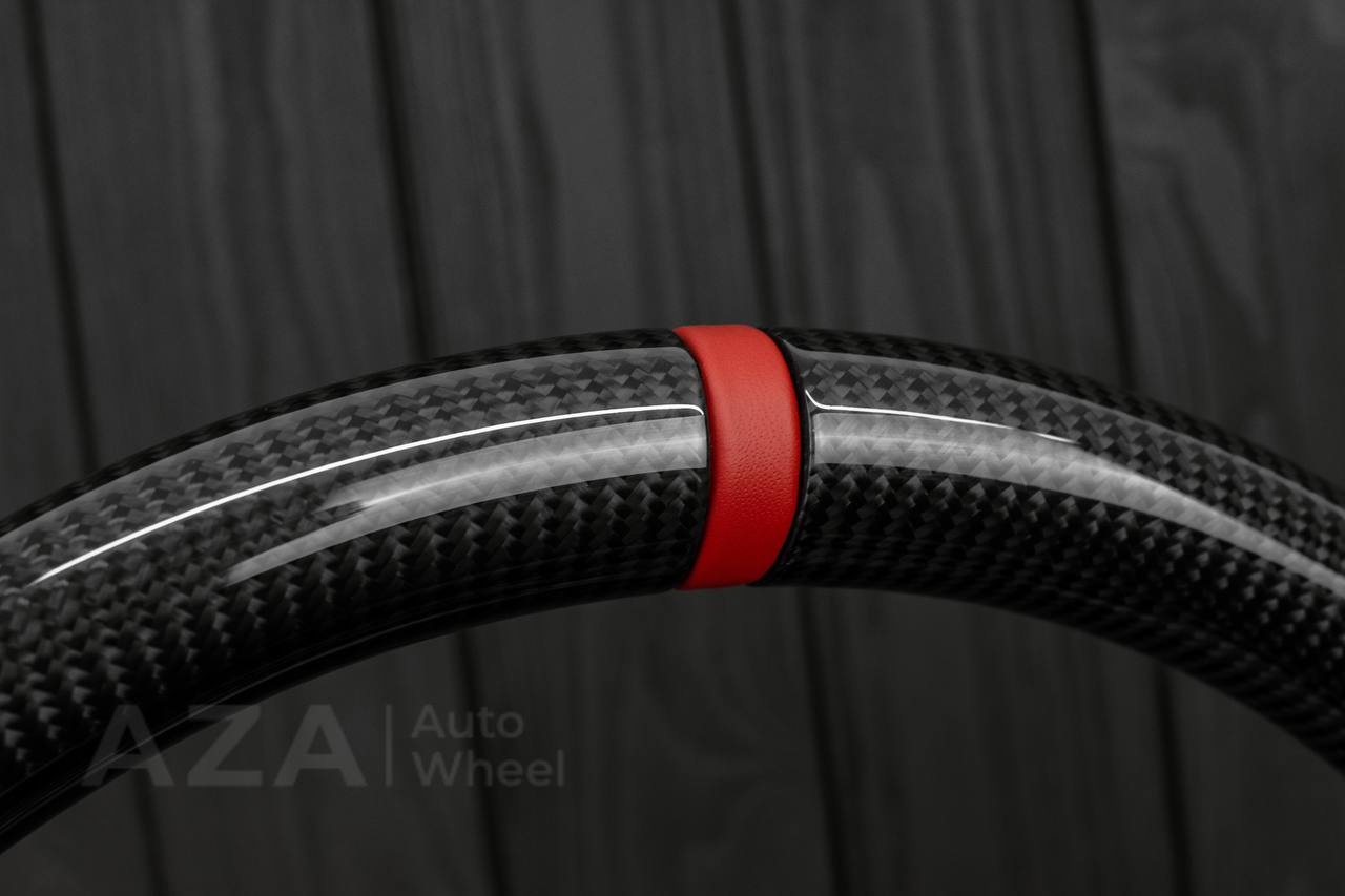 Steering wheel Ford F150/F250/F350 97-2007 Carbon fiber/Perforated brown leather/Red leather stripe (can be any color per request) - Image 8