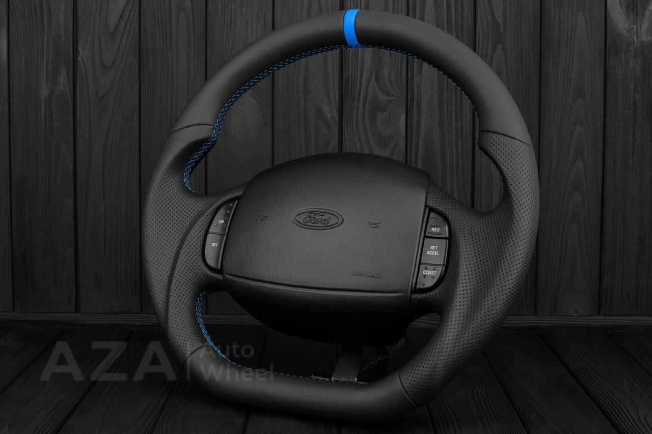 Steering wheel Ford F150/F250/F350 97-2007 Napa/Perforated leather/LIGHT Blue DETAILS - Image 3