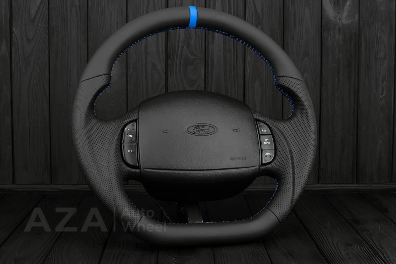 Steering wheel Ford F150/F250/F350 97-2007 Napa/Perforated leather/LIGHT Blue DETAILS - Image 4