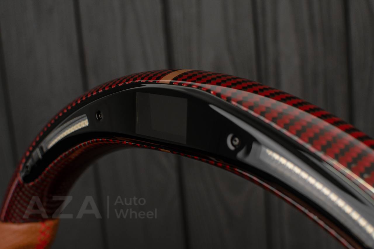 Steering wheel GM, Silverado, Sierra, Escalade (2007-2014) Red Carbon fiber/Brown genuine leather/Led screen - Image 6