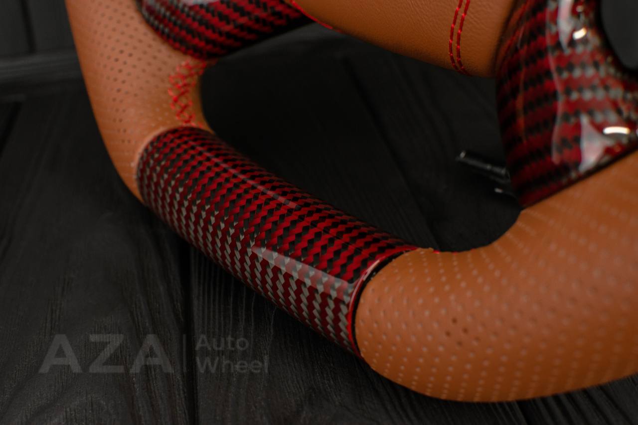 Steering wheel GM, Silverado, Sierra, Escalade (2007-2014) Red Carbon fiber/Brown genuine leather/Led screen - Image 7