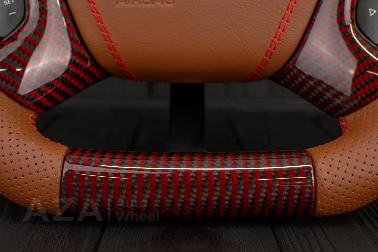 Steering wheel GM, Silverado, Sierra, Escalade (2007-2014) Red Carbon fiber/Brown genuine leather/Led screen - Image 12