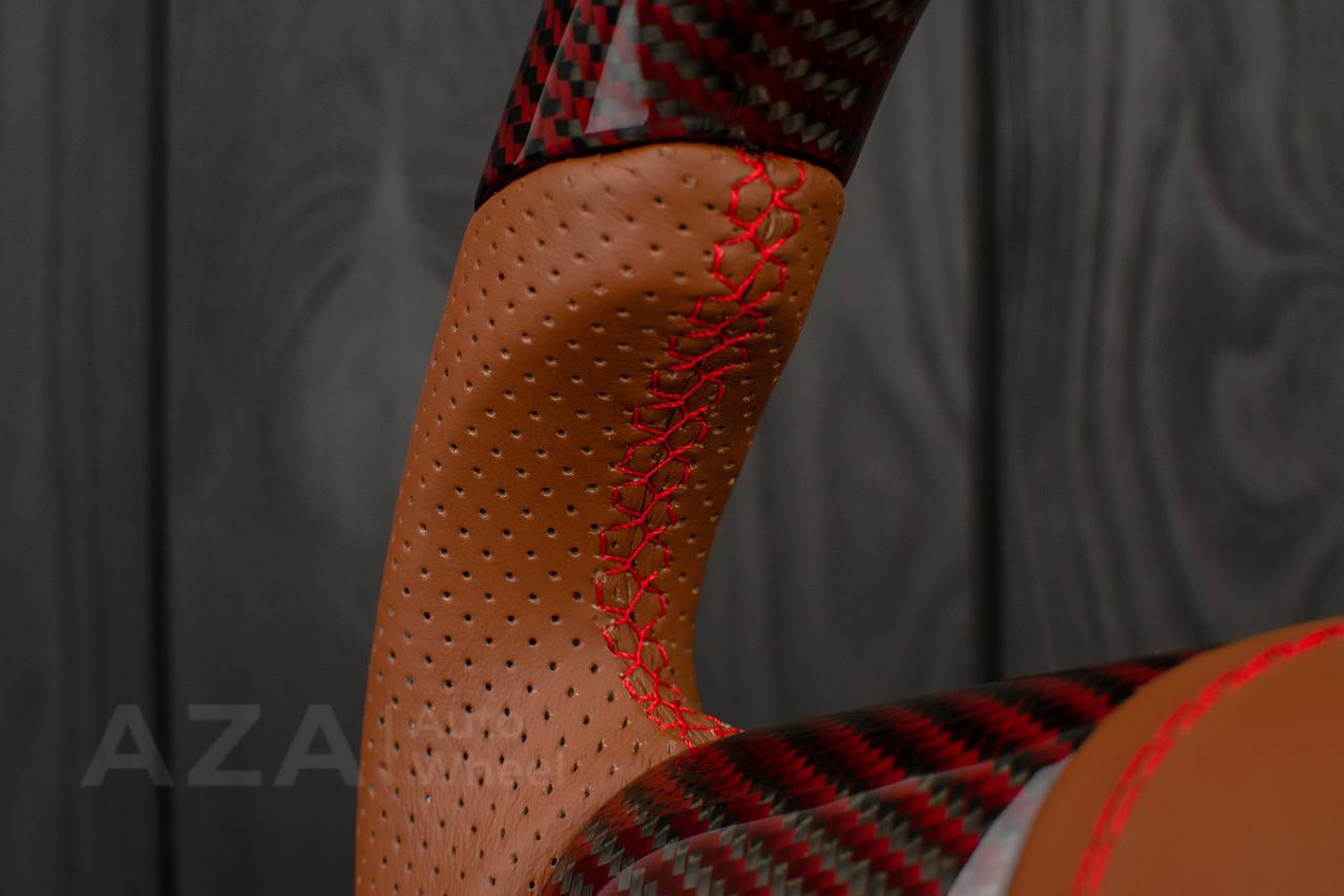 Steering wheel GM, Silverado, Sierra, Escalade (2007-2014) Red Carbon fiber/Brown genuine leather/Led screen - Image 13