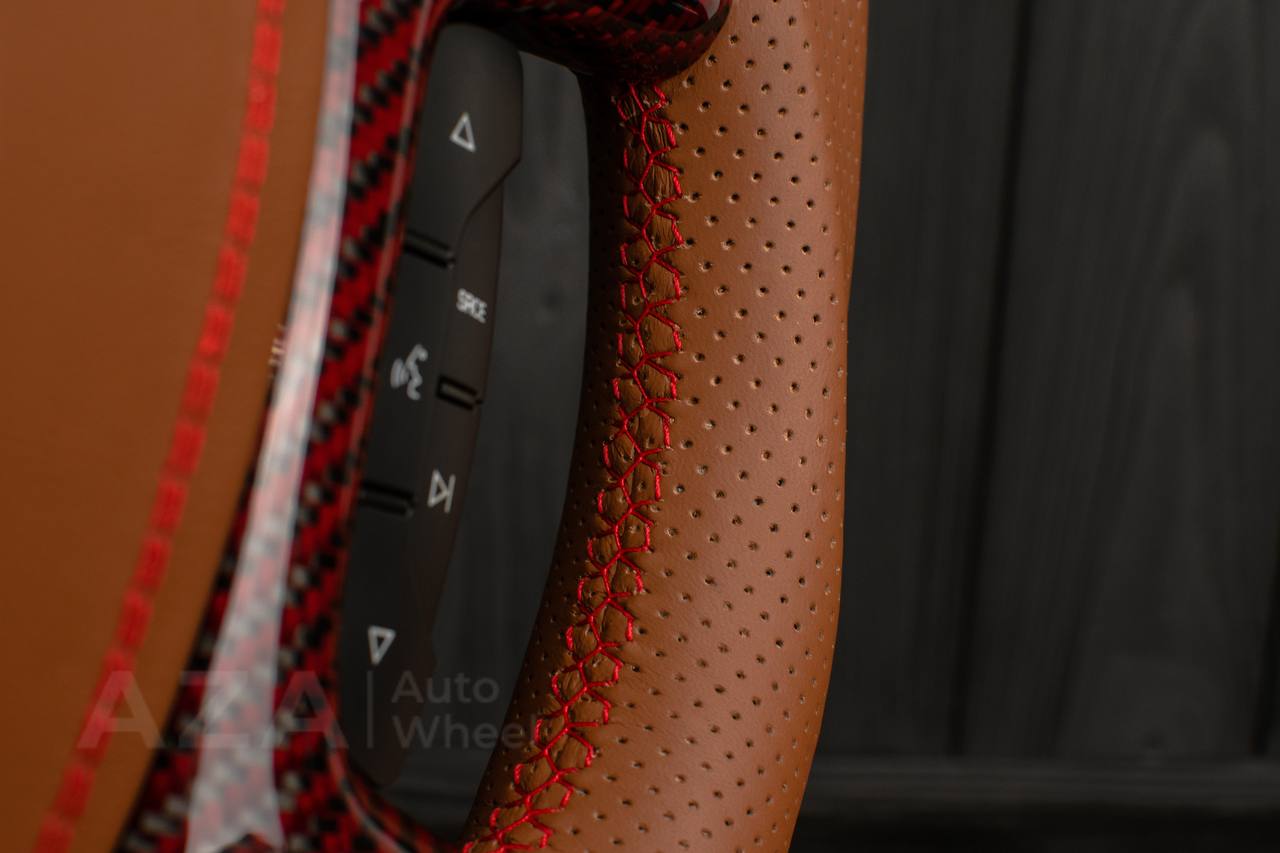 Steering wheel GM, Silverado, Sierra, Escalade (2007-2014) Red Carbon fiber/Brown genuine leather/Led screen - Image 14