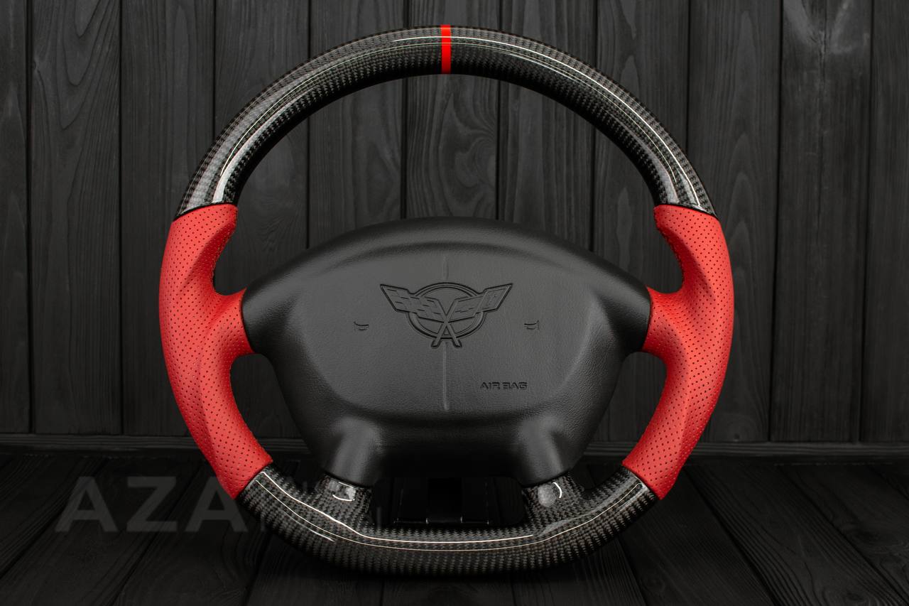 Steering wheel Corvette C5 Reduced diameter Carbon fiber/Red leather
