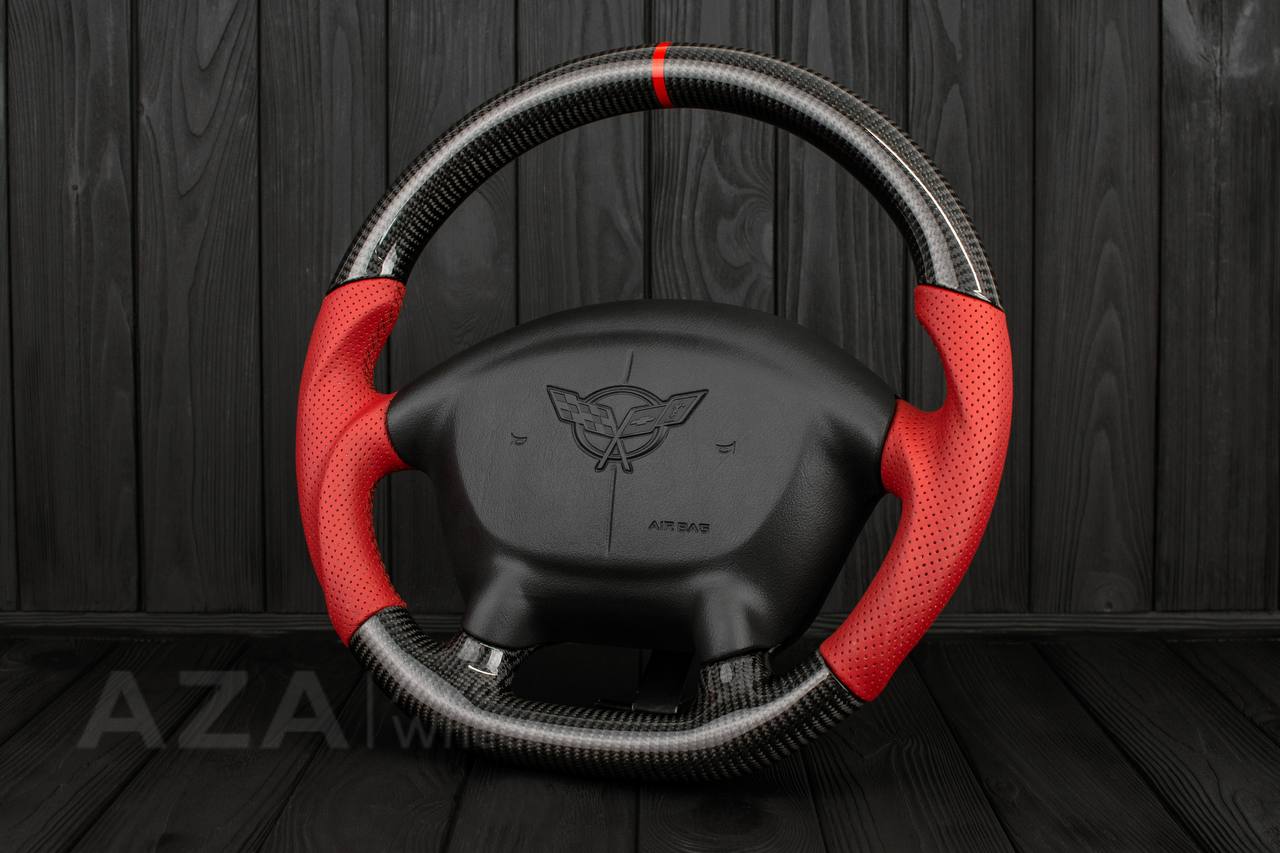 Steering wheel Corvette C5 Reduced diameter Carbon fiber/Red leather - Image 3