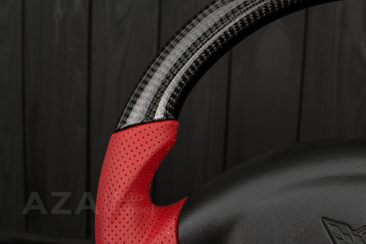 Steering wheel Corvette C5 Reduced diameter Carbon fiber/Red leather - Image 5