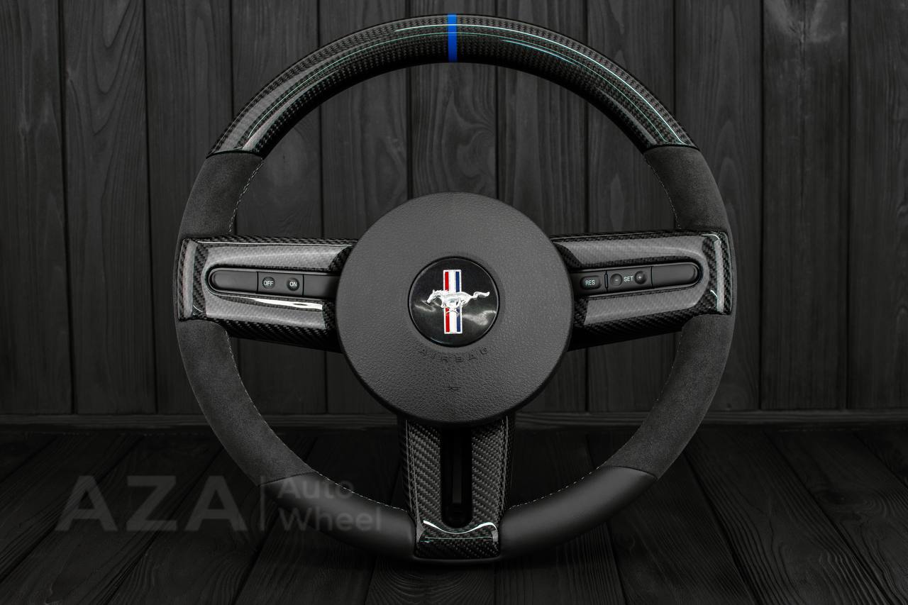 Steering Wheel Ford Mustang/GT/Shelby GT500 Carbon fiber/Napa/Alcantara/Blue stripe