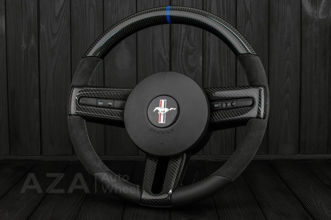 Steering Wheel Ford Mustang/GT/Shelby GT500 Carbon fiber/Napa/Alcantara/Blue stripe - Image 3