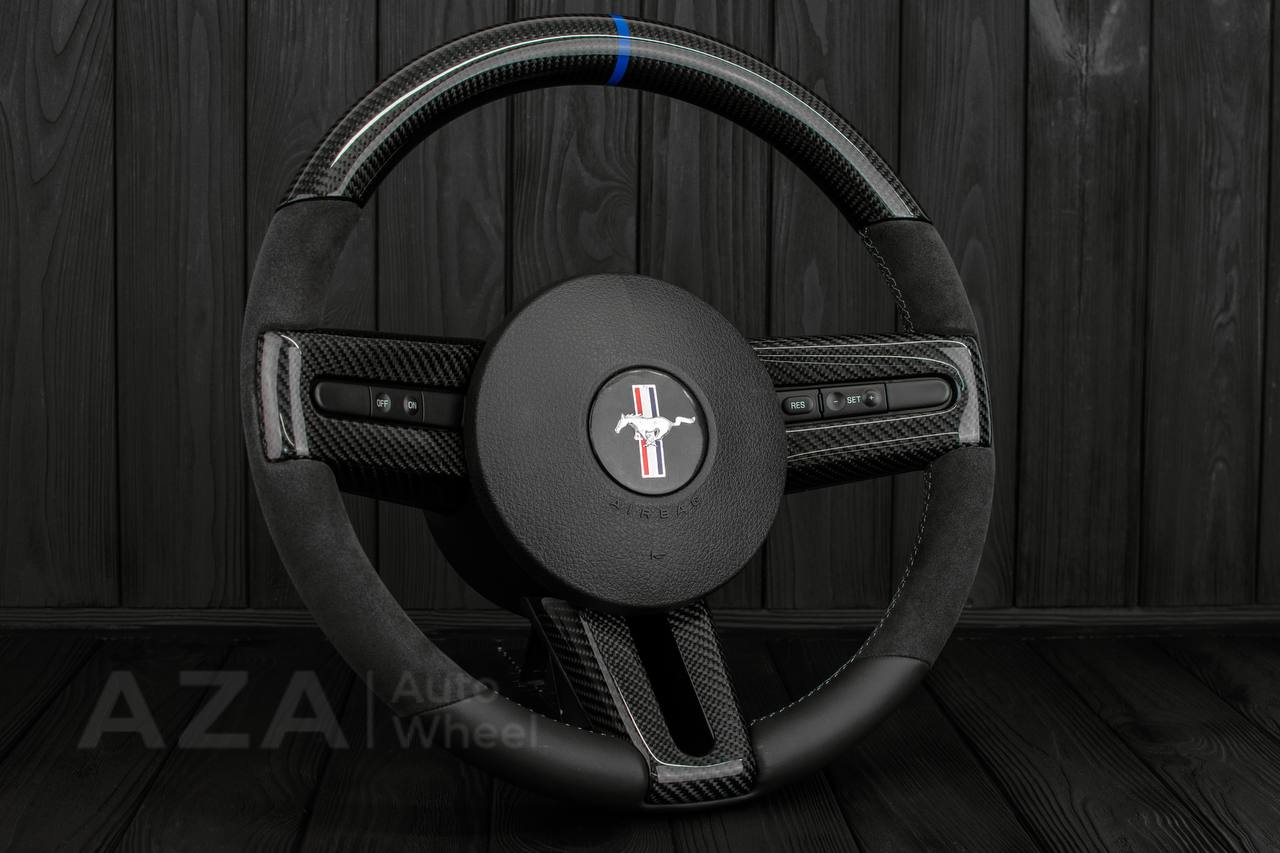 Steering Wheel Ford Mustang/GT/Shelby GT500 Carbon fiber/Napa/Alcantara/Blue stripe - Image 4