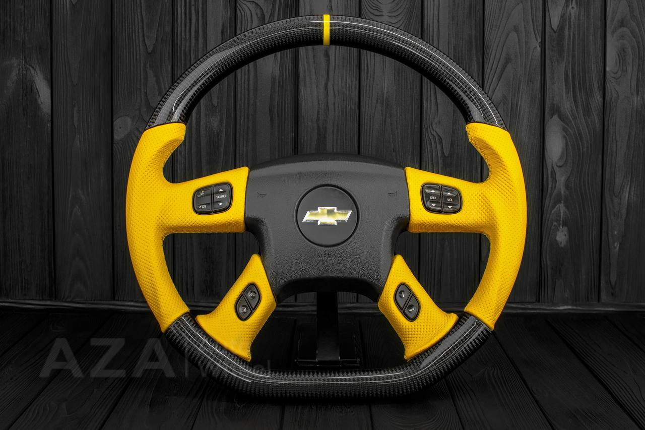 Steering wheel GM, Silverado, Sierra, Yukon, H2, Trailblazer (2003+) Carbon fiber/Yellow Perforated leather/Yellow stripe