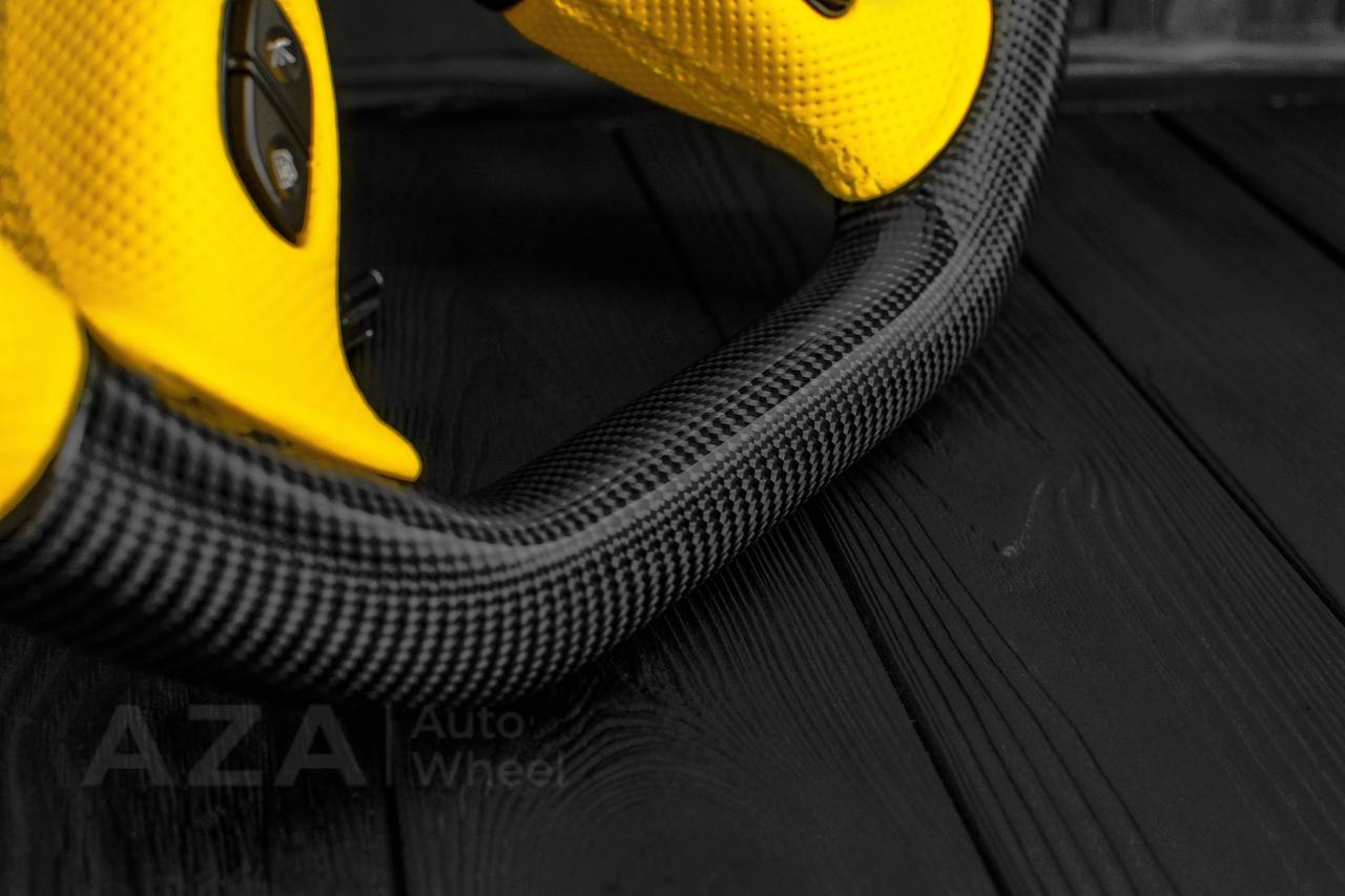 Steering wheel GM, Silverado, Sierra, Yukon, H2, Trailblazer (2003+) Carbon fiber/Yellow Perforated leather/Yellow stripe - Image 5