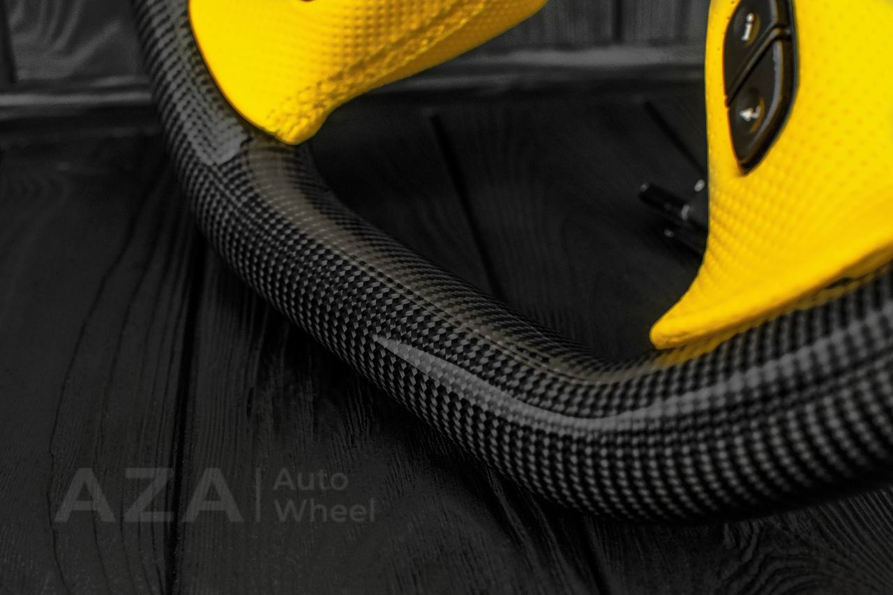 Steering wheel GM, Silverado, Sierra, Yukon, H2, Trailblazer (2003+) Carbon fiber/Yellow Perforated leather/Yellow stripe - Image 6